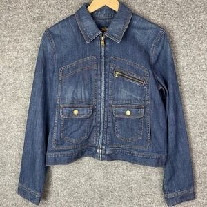 Ralph Lauren Denim Jacket Womens L Blue  Zip Up Utility Trucker Coat